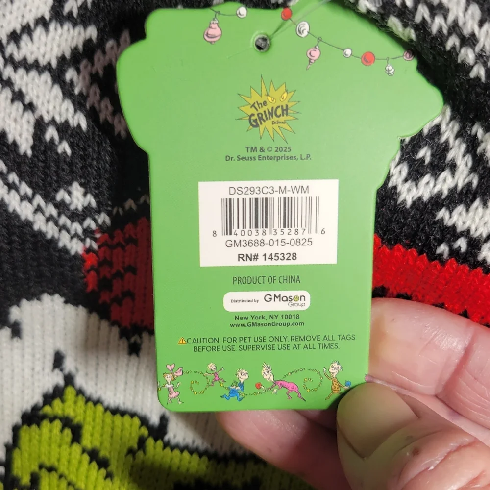 Dr. Suess Grinch Dog Sweater with Santa Hat black background